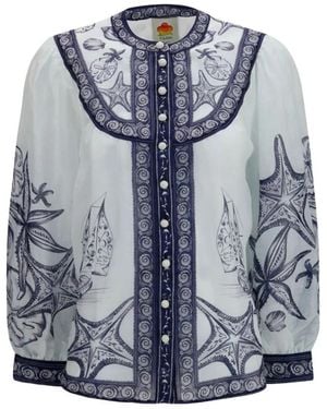 FARM Rio Overhemden ,Veelkleurig ,Nylon Coast Scarf Long Sleeve Blouse - Blauw