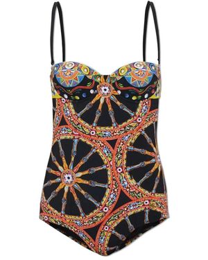 Dolce & Gabbana Badmode ,Veelkleurig ,Eendelig Badpak Met Balconette En Carretto-Print - Zwart
