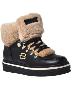Baldinini Schwarze Leder-Wanderstiefel - Blau
