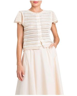 Twinset Weiße Blumensweater Mit Knöpfen - Pink