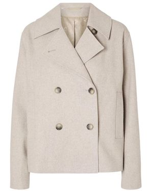 SELECTED Jassen ,Wol Alma Kort Wollen Jas - Naturel