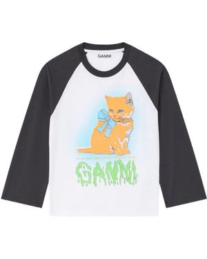 Ganni Long Sleeve T-Shirts - Blue