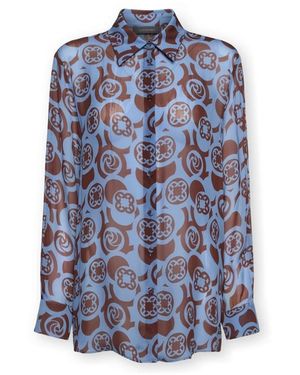 Elena Miro Overhemden ,Veelkleurig ,Printed Viscose Shirt - Blauw