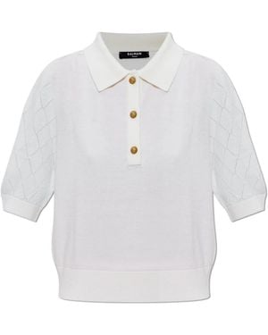 Balmain Gestricktes Polo Mit 3 Knöpfen - Weiß