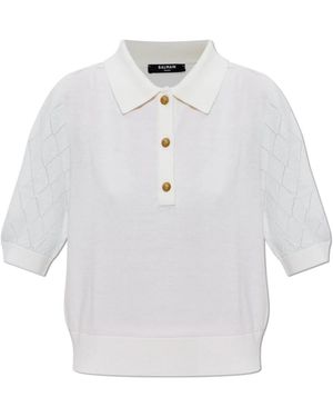 Balmain Gebreide Polo Met 3 Knopen - Wit
