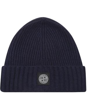 Stone Island Accessoires ,Blauw ,Wol Logo Patch Beanie