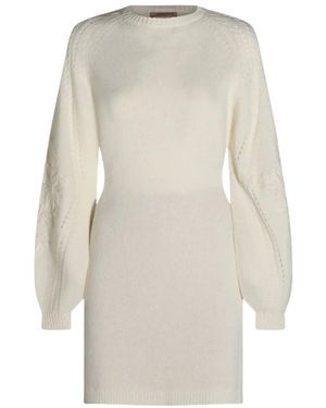 Twinset Strickkleid Mit Raffungen Und Perlen - Weiß