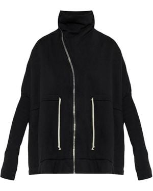 Rick Owens Hoodies & Sweatvesten ,Zwart ,Katoen Zip-Up Funnel-Neck Sweater