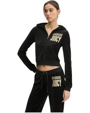 Juicy Couture Velours Reißverschluss-Kapuzenpullover - Schwarz