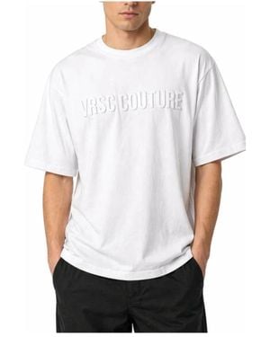 Versace Tops ,Wit ,Katoen Vrsc Couture T-Shirt Embossed