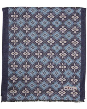 Kiton Kaschmirschal Blau Geometrisches Abstraktes Thema
