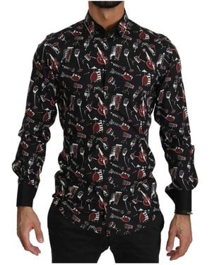 Dolce & Gabbana Overhemden ,Veelkleurig ,Katoen Musical Instrument Slim Fit Shirt - Zwart