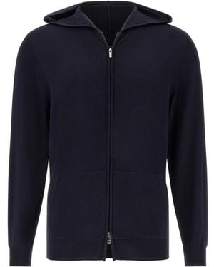 BOGGI Merino Wol Volledige Rits Hoodie Trui - Blauw