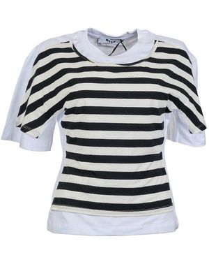 MSGM Tops ,Veelkleurig ,Katoen Striped Layered T-Shirt - Zwart