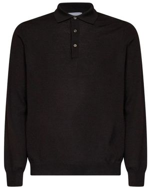 D4.0 Tops ,Bruin ,Wol Virgin Wool Polo - Zwart