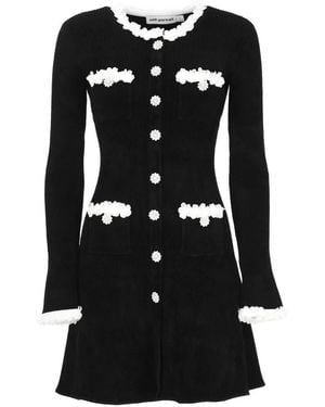 Self-Portrait Chenille Gebreide Jurk Met Bloemapplicatie En Midi Lengte - Zwart
