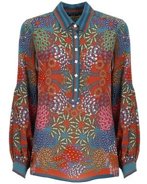 Hale Bob Seidenbluse mit floralem muster und schmuckknöpfen - Mehrfarbig