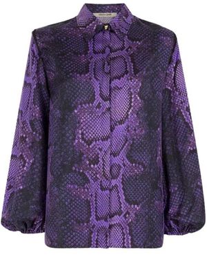 Roberto Cavalli Python-print lace-up seidenhemd - Lila