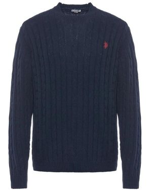 U.S. POLO ASSN. Truien & Vesten ,Blauw ,Katoen Katoenen Trui Met Kabelpatroon En Ronde Hals Van Kasjmier