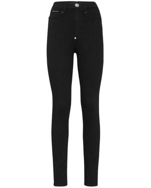 Philipp Plein Crystal Skull Denim Super High Waist Jegging - Zwart