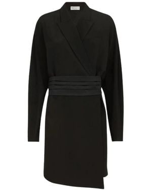 Brunello Cucinelli Kleedjes ,Zwart ,Chemisier Jurk Met Smoking-Stijl Band