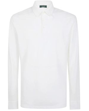 Zanone Tops ,Wit ,Katoen Polo Shirt Met Lange Mouwen