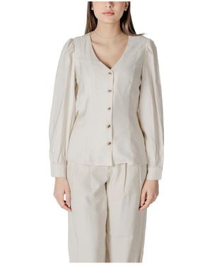 Vila Blusa Blanca Con Cuello En V Y Botones, Mujer, Talla - Gris