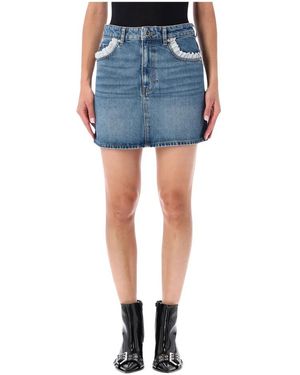 Ganni Rokken ,Blauw ,Denim Rigid Denim Lace Mini Skirt
