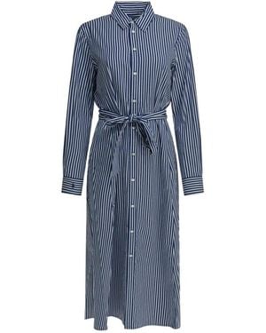 Polo Ralph Lauren Kleedjes ,Blauw ,Katoen Gestreepte Katoenen Popeline Shirtdress Met Panelen