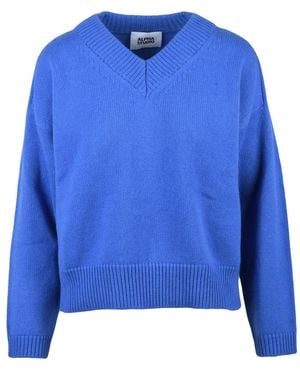 Alpha Studio Truien & Vesten ,Blauw ,Wol Pullover Met V-Hals