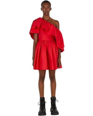 McQueen Asymmetrische Mini-Jurk Met Ruches - Rood