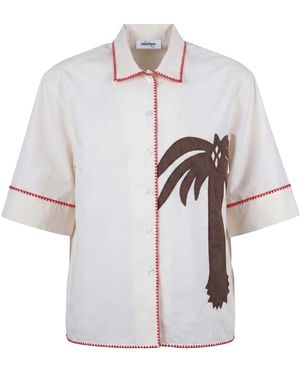 Ottod'Ame Overhemden ,Veelkleurig ,Katoen Kortmouw Geborduurde Blouse - Wit