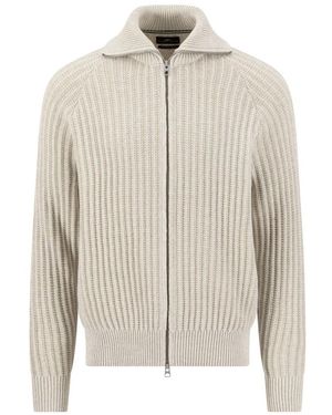 Fynch-Hatton Truien & Vesten ,Wit ,Katoen Gebreide Cardigan Met Rits - Naturel