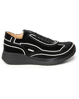 Cesare Paciotti Zwarte Fluwelen Vetersneakers