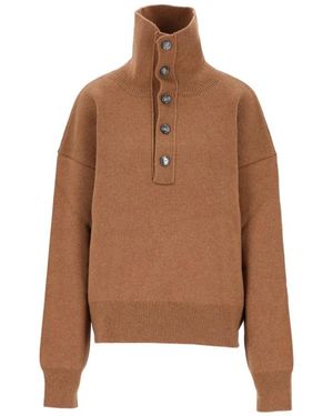 Ami Paris Truien & Vesten ,Bruin ,Wol Trui Met Hoge Knoopkraag