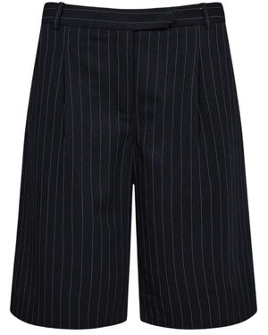 Designers Remix Steven Plissierte Shorts Weiß Pinstripe - Schwarz
