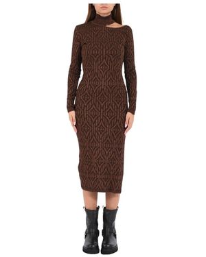 Akep Feinstrick-Rollkragenkleid Mit Zopfmuster - Braun