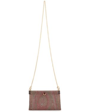 Etro Tassen ,Bruin ,Katoen Clutch Talk Mini Met Schouderriem - Wit