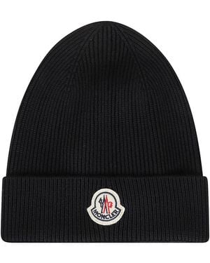 Moncler Logo Patch Beanie - Schwarz
