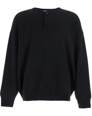 Fear Of God Schwarzer Henley Crewneck Sweater Mit Logo - Blau