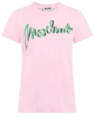 Moschino Tops ,Roze ,Katoen Bedruikt Katoenen Jersey T-Shirt