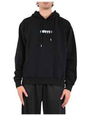 Arte' Kapuzenpullover Aus Schwerer Baumwolle Mit Weißem Logo - Schwarz