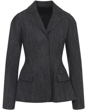 Alberta Ferretti Zwarte Wollen Blend Jas Met Inkeping Kraag