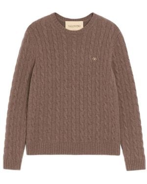 Valentino Vlogo Pullover Aus Zopfstrick - Braun