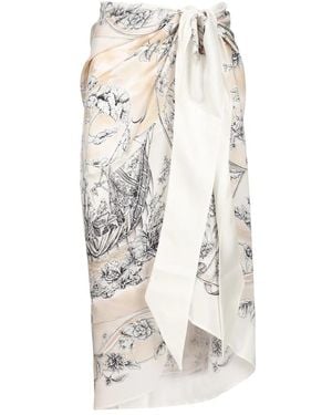 Ferragamo Voyage Print Zijden Pareo - Wit