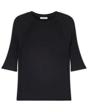 mötivi Viskose Rippstrick Raglan Pullover - Schwarz