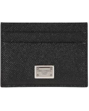 Dolce & Gabbana Accessoires ,Zwart ,Leer Calfskin Kaarthouder Met Merkplaatje
