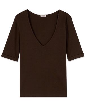 Oltre T-Shirt Met V-Hals Met Slanke Mouwen - Bruin