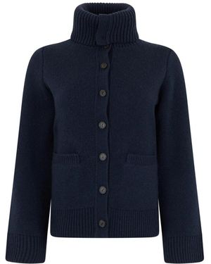Vince Truien & Vesten ,Blauw ,Wol Cardigan Met Hoge Kraag