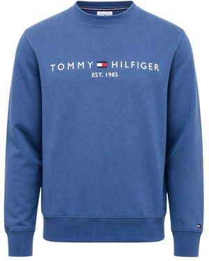 Tommy Hilfiger Logo Fleece Crew Neck Sweatshirt - Blauw